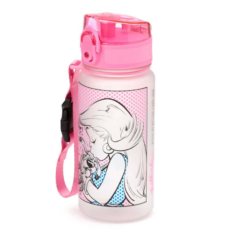 Sticla de apa pop top, pentru copii, Falbala si Idefix, produs licențiat Asterix, rezistenta la impact, material ecologic Ecozen, fara BPA, 350 ml