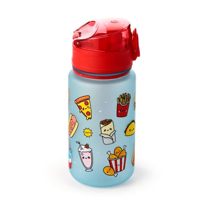 Sticla de apa pop top, pentru copii, design vesel, Foodiemals, rezistenta la impact, sistem de agatare, material ecologic Ecozen, fara BPA, 350 ml