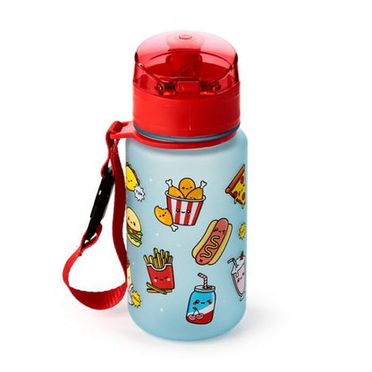 Sticla de apa pop top, pentru copii, design vesel, Foodiemals, rezistenta la impact, sistem de agatare, material ecologic Ecozen, fara BPA, 350 ml