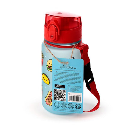 Sticla de apa pop top, pentru copii, design vesel, Foodiemals, rezistenta la impact, sistem de agatare, material ecologic Ecozen, fara BPA, 350 ml