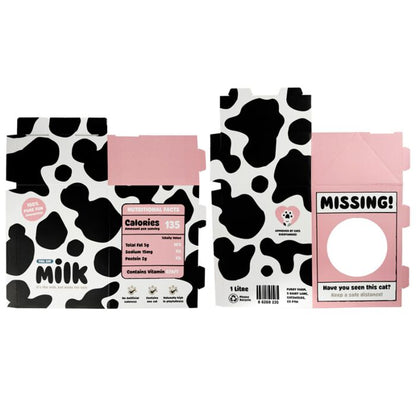 Căsuță pentru pisici din carton, model cutie de lapte, 100% reciclabilă