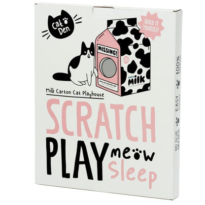 Căsuță pentru pisici din carton, model cutie de lapte, 100% reciclabilă