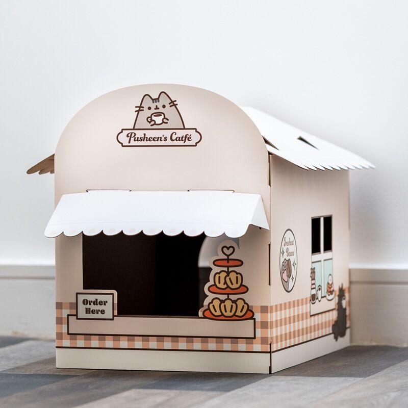 Căsuță / Loc de joacă pentru pisici, din carton, model Cafenea, Pusheen the Cat Catfé