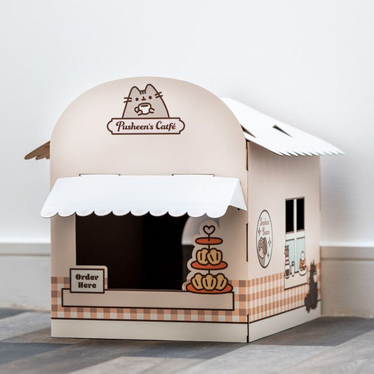 Casuta / Loc de joaca pentru pisici, din carton, model Cafenea, Pusheen the Cat Catfé