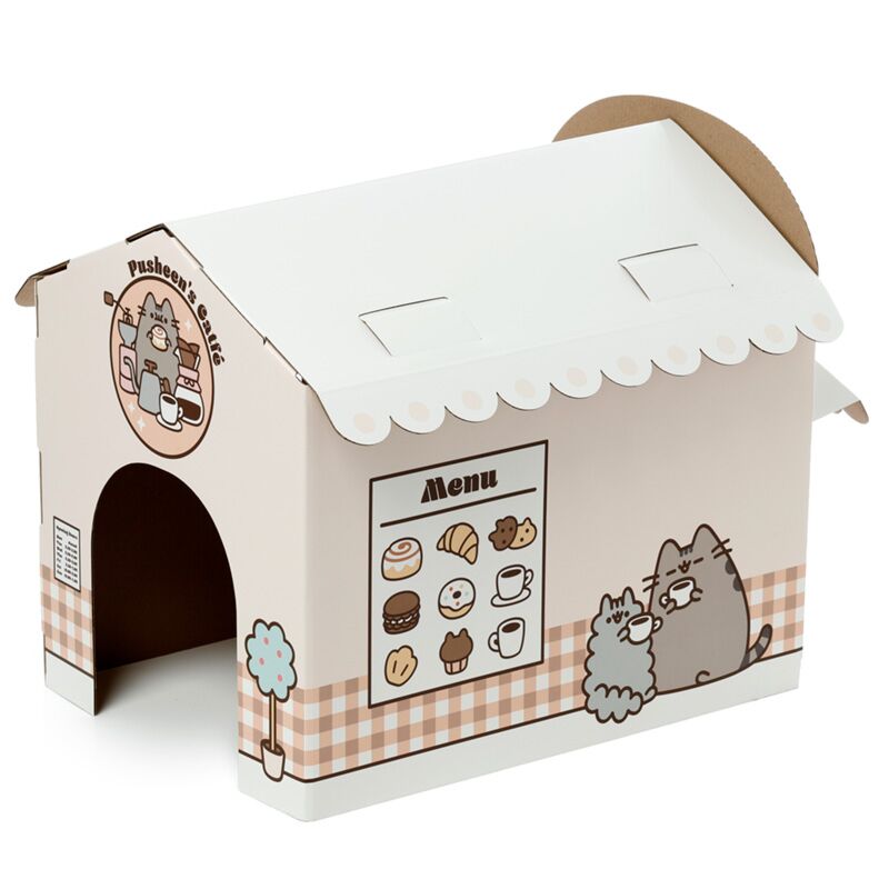 Căsuță / Loc de joacă pentru pisici, din carton, model Cafenea, Pusheen the Cat Catfé