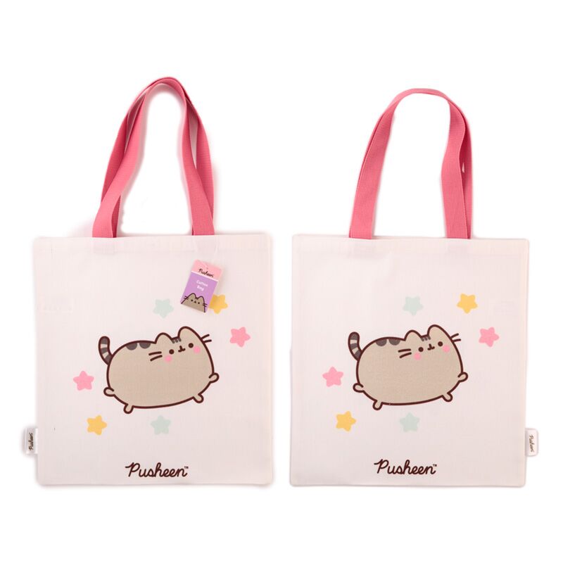 Geanta Tote bag, Pusheen the Cat, imprimeu Pisica si stele, 39 x 37 cm, Multicolor