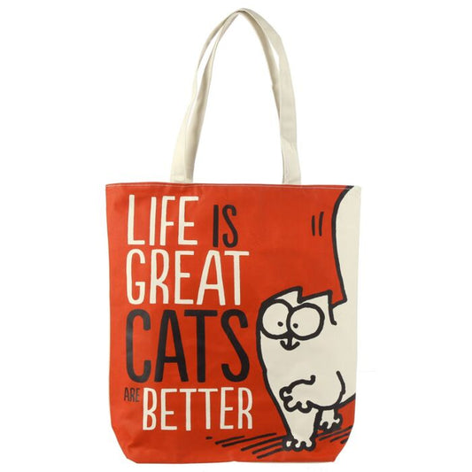 Geanta Tote Bag cu fermoar, mesaj Life is Great Cats are Better, Simon's Cat, 39x37, Rosie