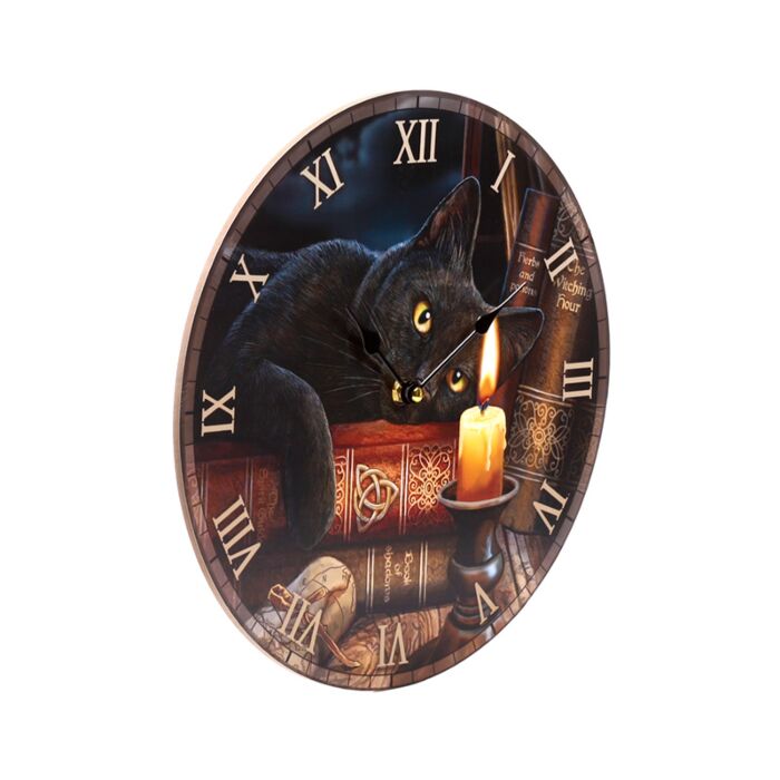 Ceas de perete cu pisică neagră și lumânare, Lisa Parker, Ilustrație „The Witching Hour”