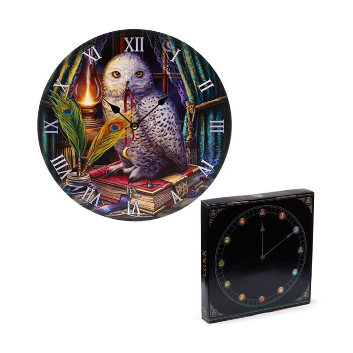 Ceas de perete cu bufniță, Lisa Parker „Guardian of Spells” – design artistic decorativ