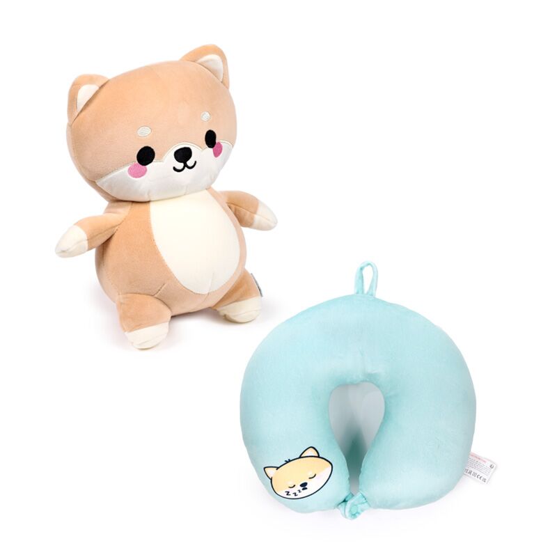 Perna de calatorie sau jucarie plus, 2 in 1, reversibila, Caine Shiba Inu, Shuggs, Swapseazzz Adoramals