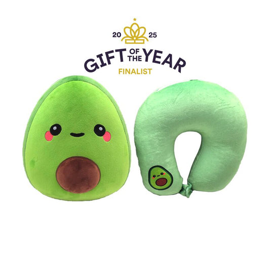 Set 2 in 1 perna de calatorie sau jucarie Avocado, reversibila, cu fermoar, pentru masina/avion, Verde