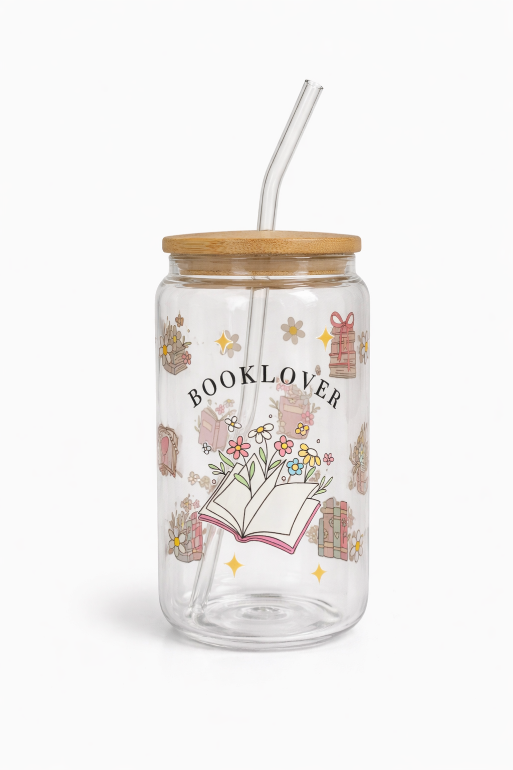 Tumbler "Book Lover", cu print față-verso, capac din bambus și pai