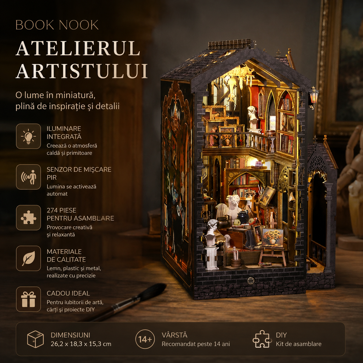 Book Nook Atelierul Artistului – Decor 3D pentru Bibliotecă și Rafturi