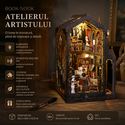 Book Nook Atelierul Artistului – Decor 3D pentru Bibliotecă și Rafturi