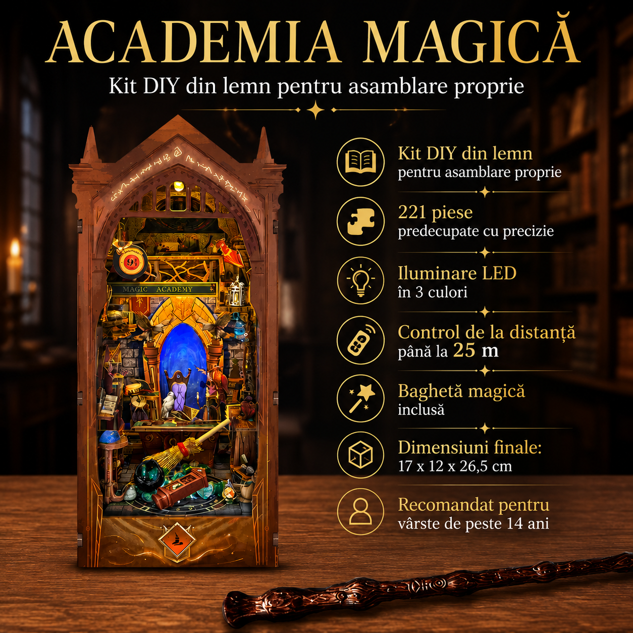 Book Nook Academia Magică – Decor 3D pentru Bibliotecă și Rafturi