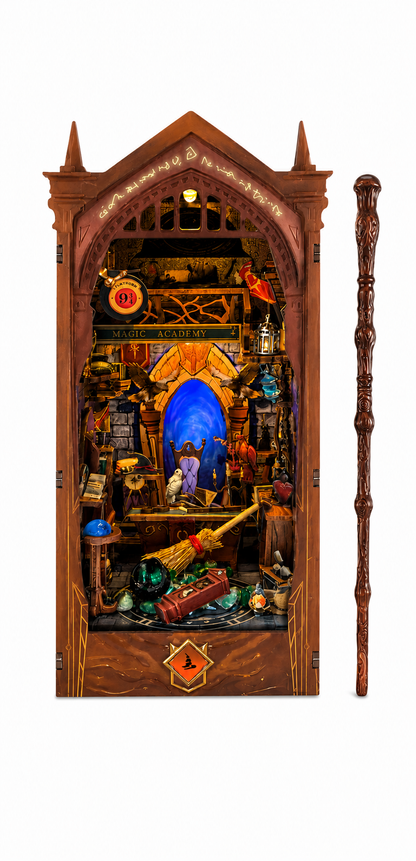 Book Nook Academia Magică – Decor 3D pentru Bibliotecă și Rafturi