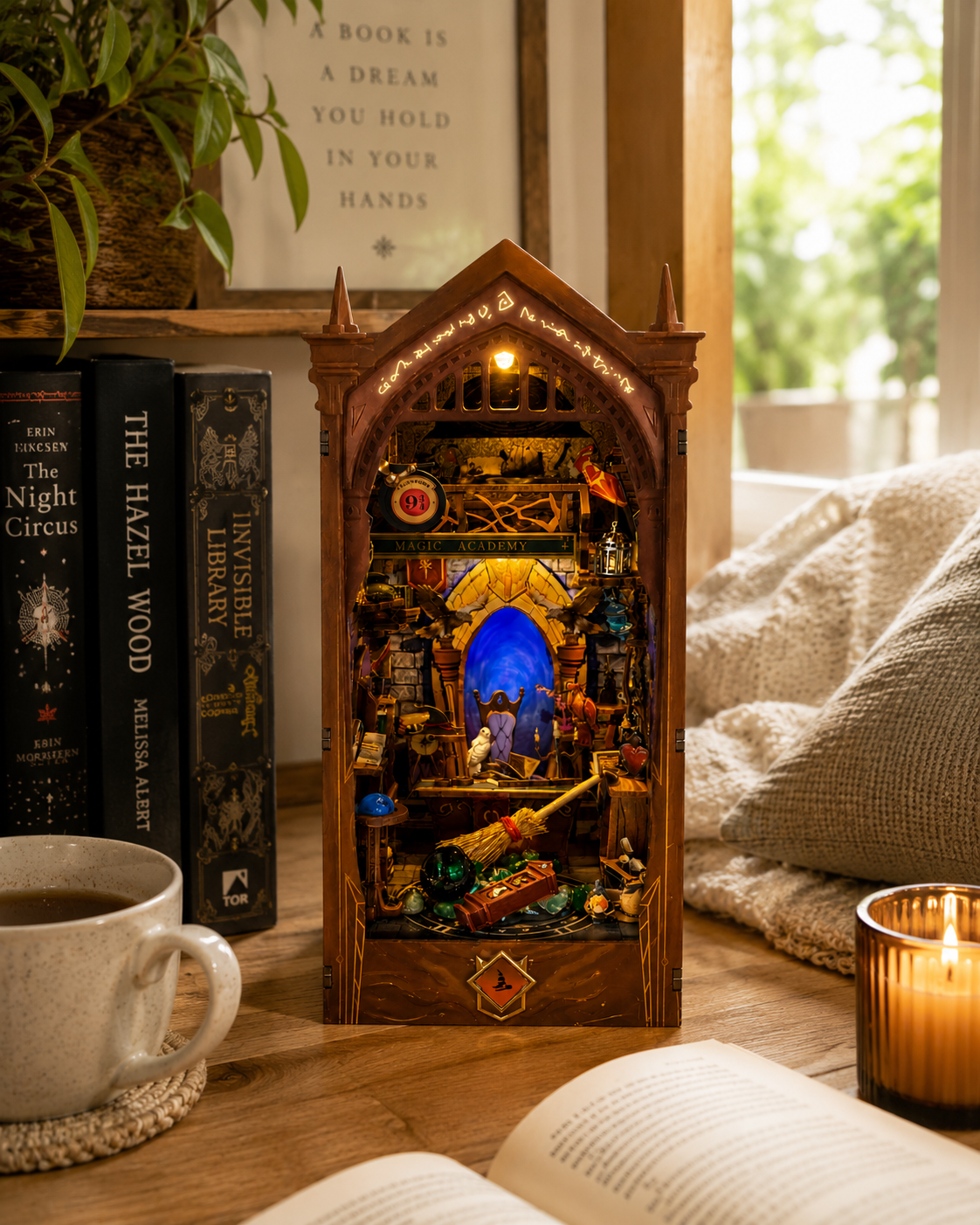 Book Nook Academia Magică – Decor 3D pentru Bibliotecă și Rafturi
