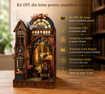 Book Nook Gara Fermecată – Decor 3D pentru Bibliotecă și Rafturi