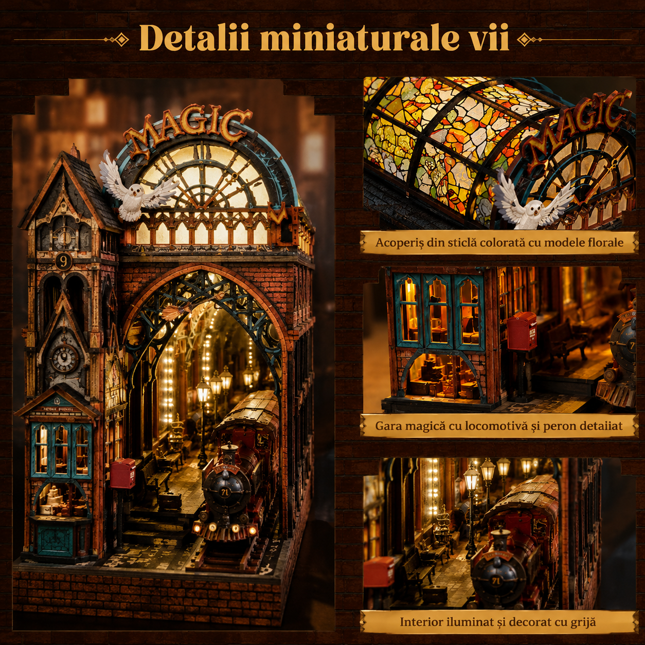 Book Nook Gara Fermecată – Decor 3D pentru Bibliotecă și Rafturi