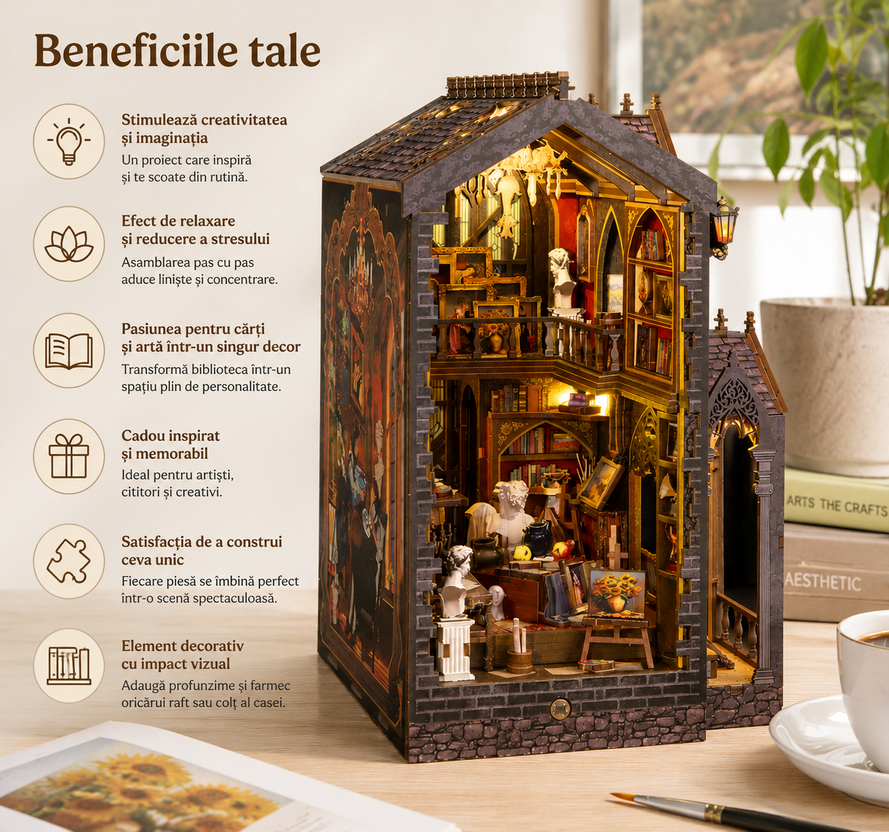 Book Nook Atelierul Artistului – Decor 3D pentru Bibliotecă și Rafturi