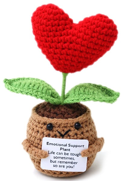 Floare croșetată în ghiveci, în formă de inimă, Positive Flower Heart, cu mesaj motivațional