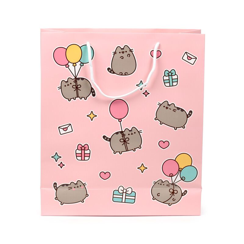 Punga cadou, Pusheen the Cat, Gift Bag, design pisica Pusheen cu cadouri si baloane