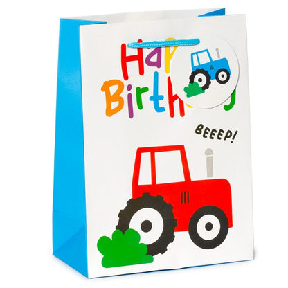 Punga cadou Tractor, text Happy Birthday, Little Tractors, tematica Aniversara pentru copii