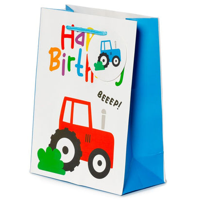 Punga cadou Tractor, text Happy Birthday, Little Tractors, tematica Aniversara pentru copii