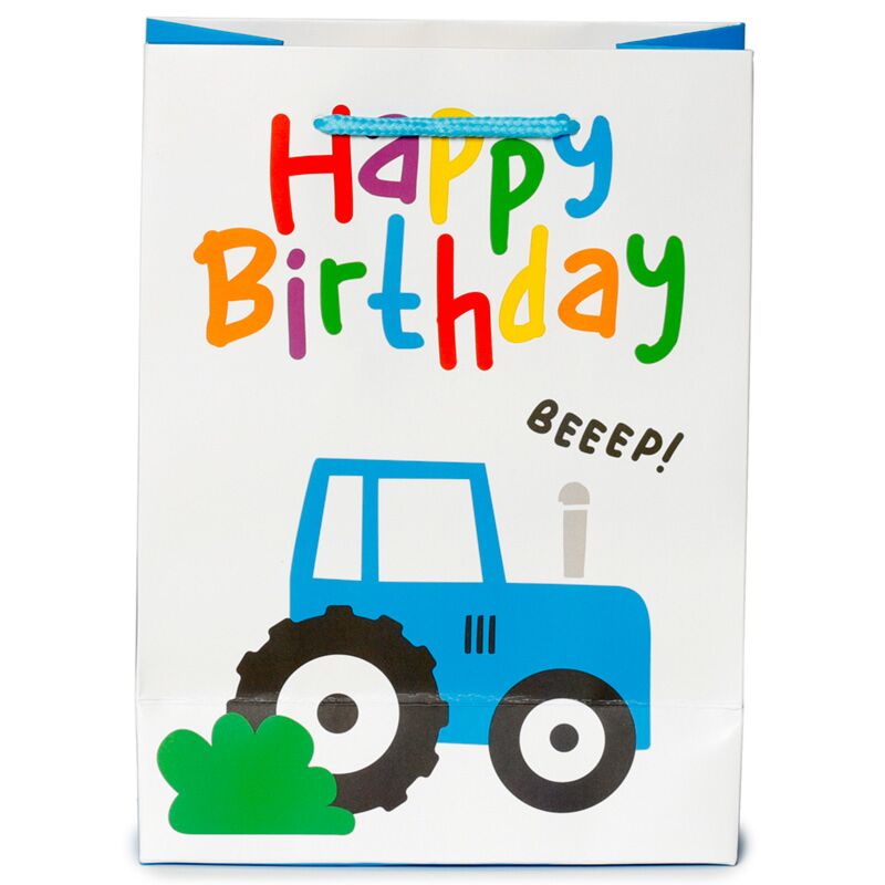 Punga cadou Tractor, text Happy Birthday, Little Tractors, tematica Aniversara pentru copii