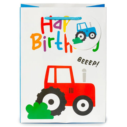 Punga cadou Tractor, text Happy Birthday, Little Tractors, tematica Aniversara pentru copii