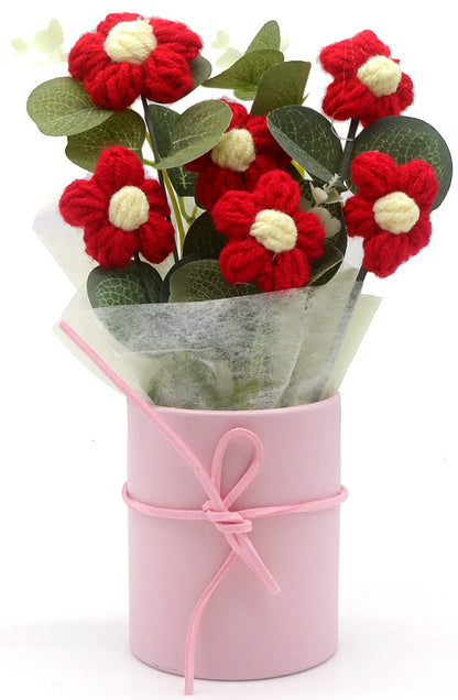 Flori croșetate Knitted Flowers, Buchet de Margarete adorabile în ghiveci roz