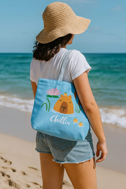 Geantă de plajă, Capybara, mesaj amuzant Chillin', Turcoaz