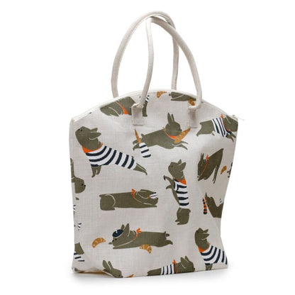 Geanta de plaja, cu fermoar, din iuta, Bertrand Bulldog Francez