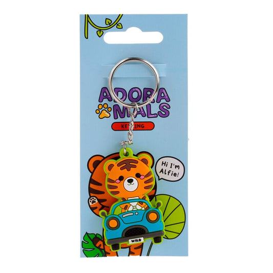 Breloc pentru copii, Tigrul Alfie in masinuta, Adoramals, 11 cm