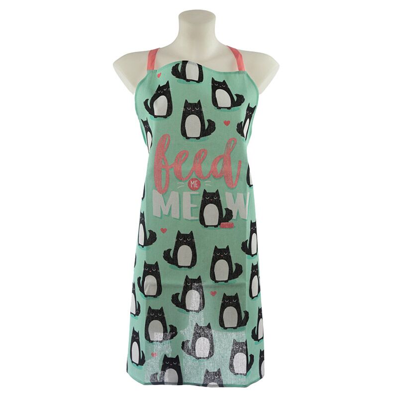 Șorț de bucătar Feline Fine cu pisici, 80x72 cm, verde – ideal pentru gătit, cadou, bucătărie