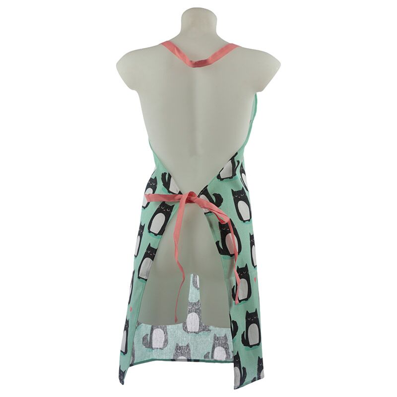 Șorț de bucătar Feline Fine cu pisici, 80x72 cm, verde – ideal pentru gătit, cadou, bucătărie