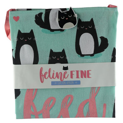 Șorț de bucătar Feline Fine cu pisici, 80x72 cm, verde – ideal pentru gătit, cadou, bucătărie