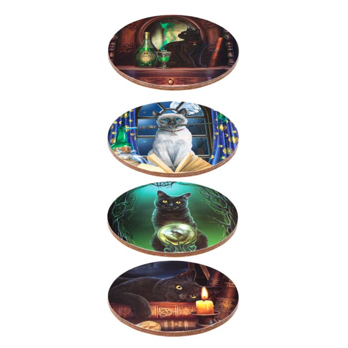 Set 4 coastere / suport pahare, din plută, design „Pisicile Magice ale Lisei Parker”