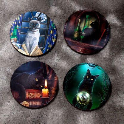 Set 4 coastere / suport pahare, din plută, design „Pisicile Magice ale Lisei Parker”