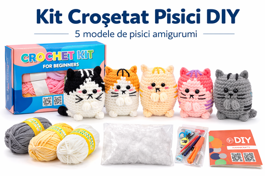 Kit Crosetat Pisici pentru Incepatori – Set DIY cu Instructiuni si Video