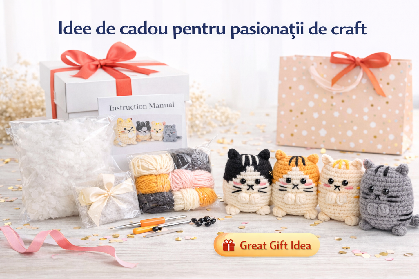 Kit Crosetat Pisici pentru Incepatori – Set DIY cu Instructiuni si Video