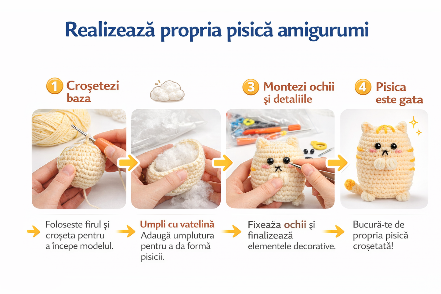 Kit Crosetat Pisici pentru Incepatori – Set DIY cu Instructiuni si Video