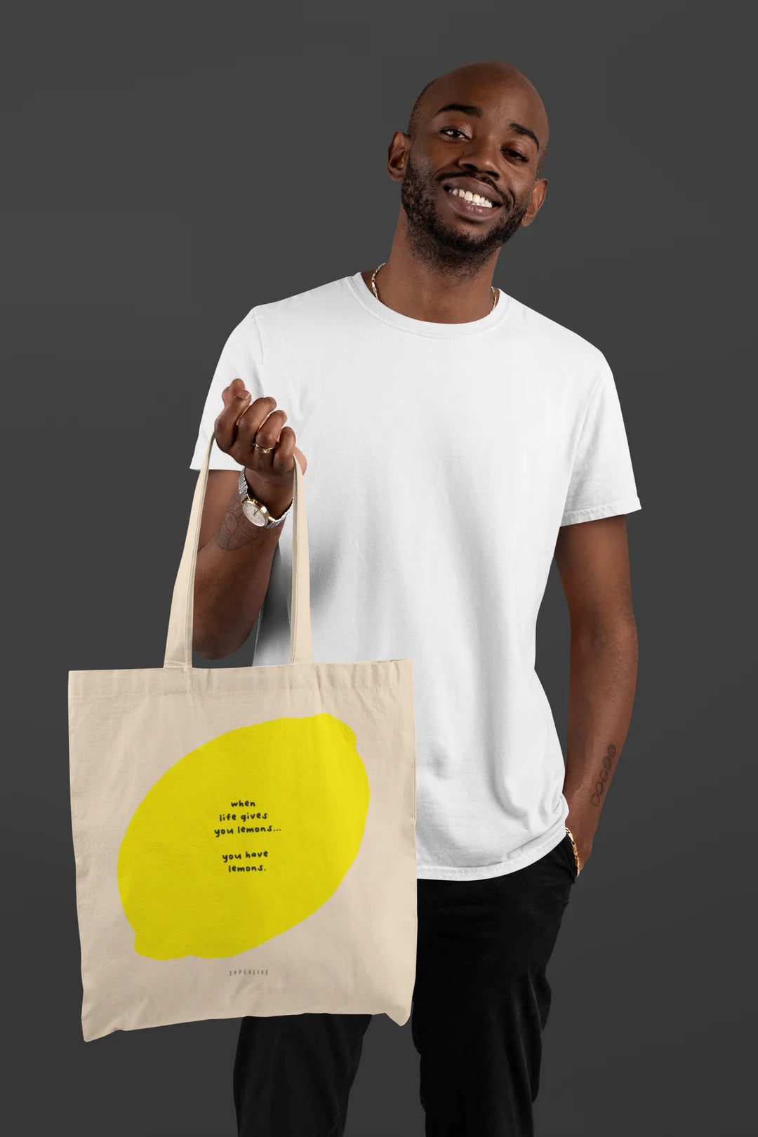 Tote Bag, bumbac premium, ilustrație originală, text You Have Lemons