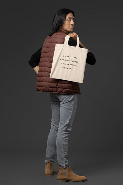 Tote Bag, bumbac premium, ilustrație originală, text Morning People