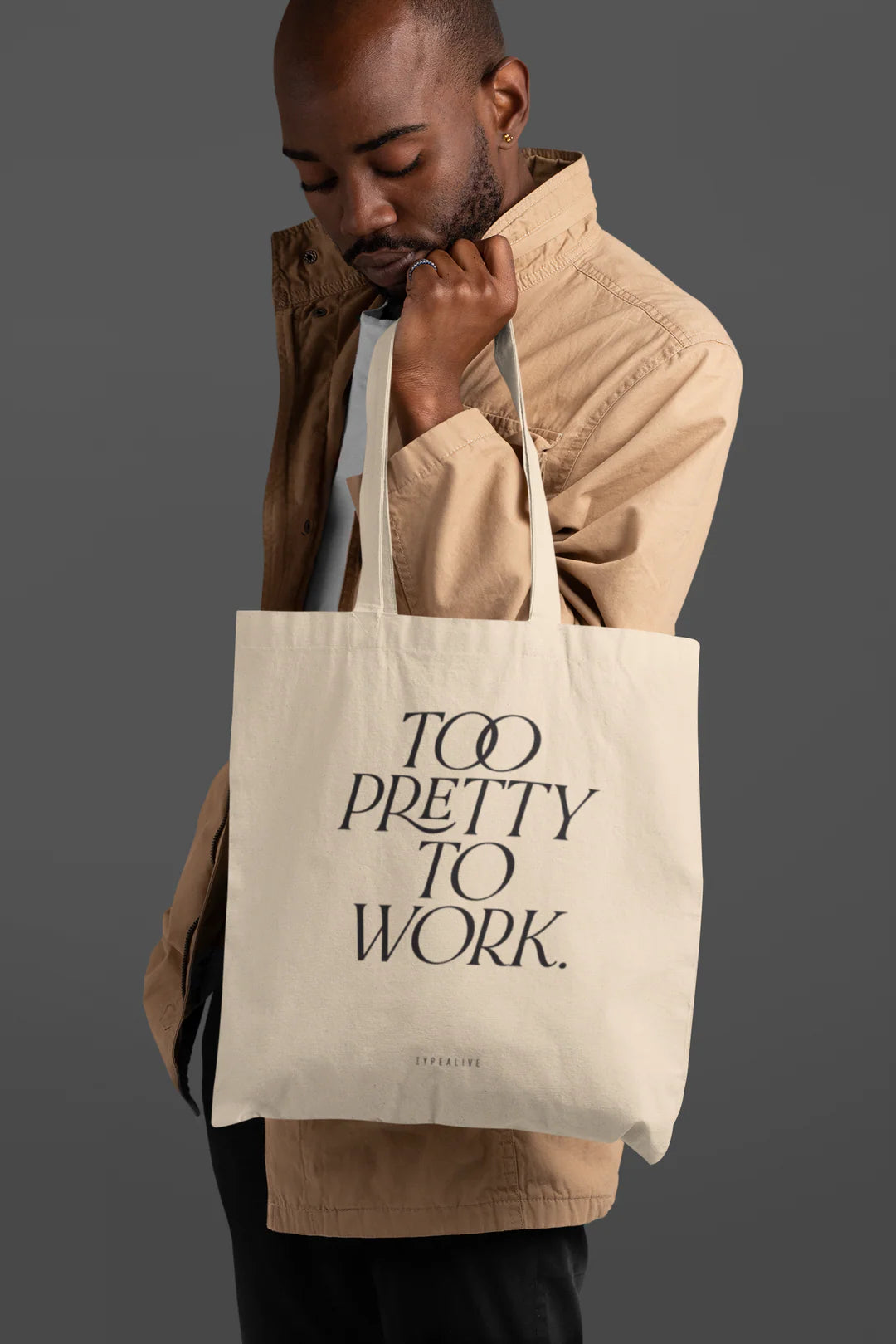 Tote Bag, bumbac premium, ilustrație originală, text Too pretty