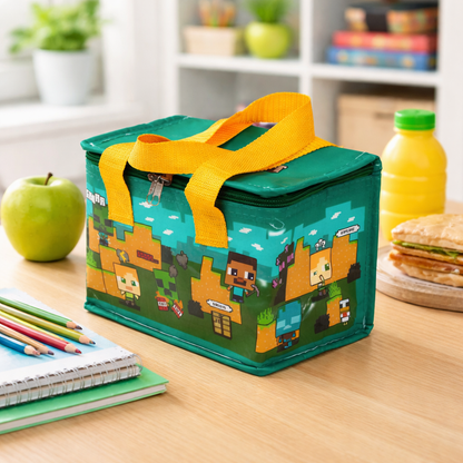 Geantă termoizolantă pentru prânz, licențiată oficial Minecraft, Chibi, Steve & Alex, impermeabilă