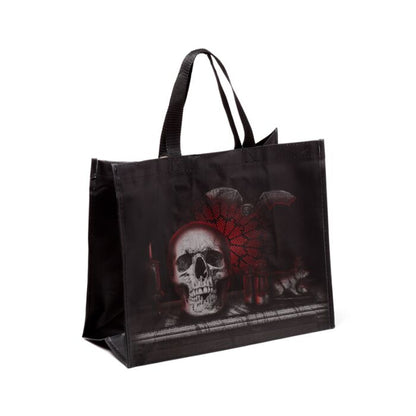 Sacoșă de cumpărături, Gotică, design craniu, liliac, cărți, stil gotic, Shopping Bag