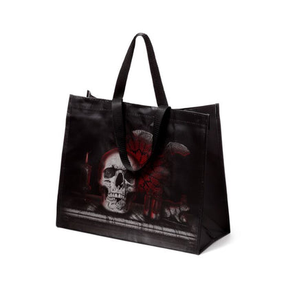 Sacoșă de cumpărături, Gotică, design craniu, liliac, cărți, stil gotic, Shopping Bag