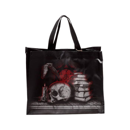 Sacoșă de cumpărături, Gotică, design craniu, liliac, cărți, stil gotic, Shopping Bag