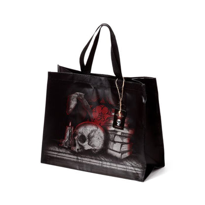 Sacoșă de cumpărături, Gotică, design craniu, liliac, cărți, stil gotic, Shopping Bag
